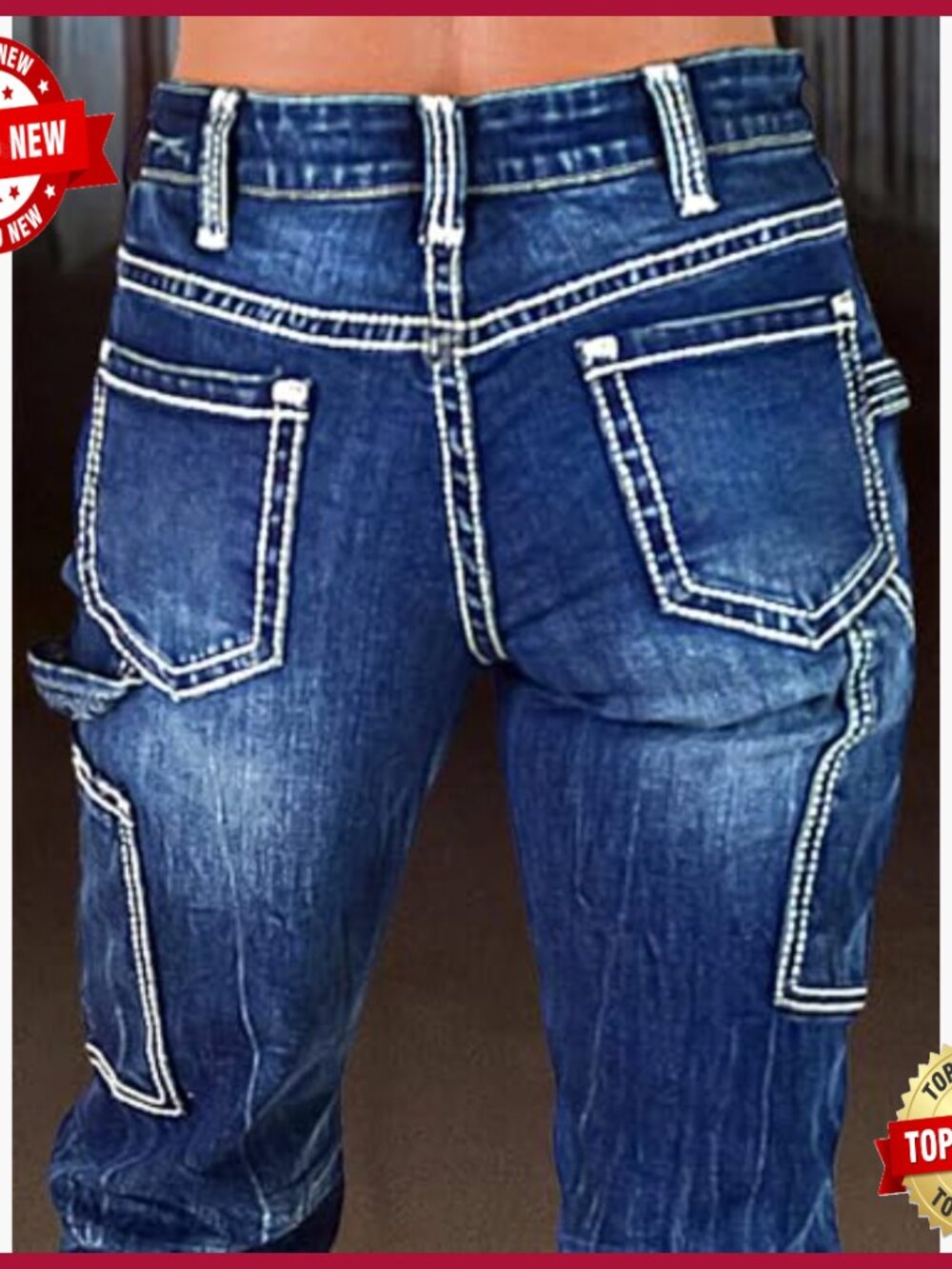 Mid Waist Bootcut Jeans Stretchy Denim Flare Stitch Detail - Picture 5 of 5